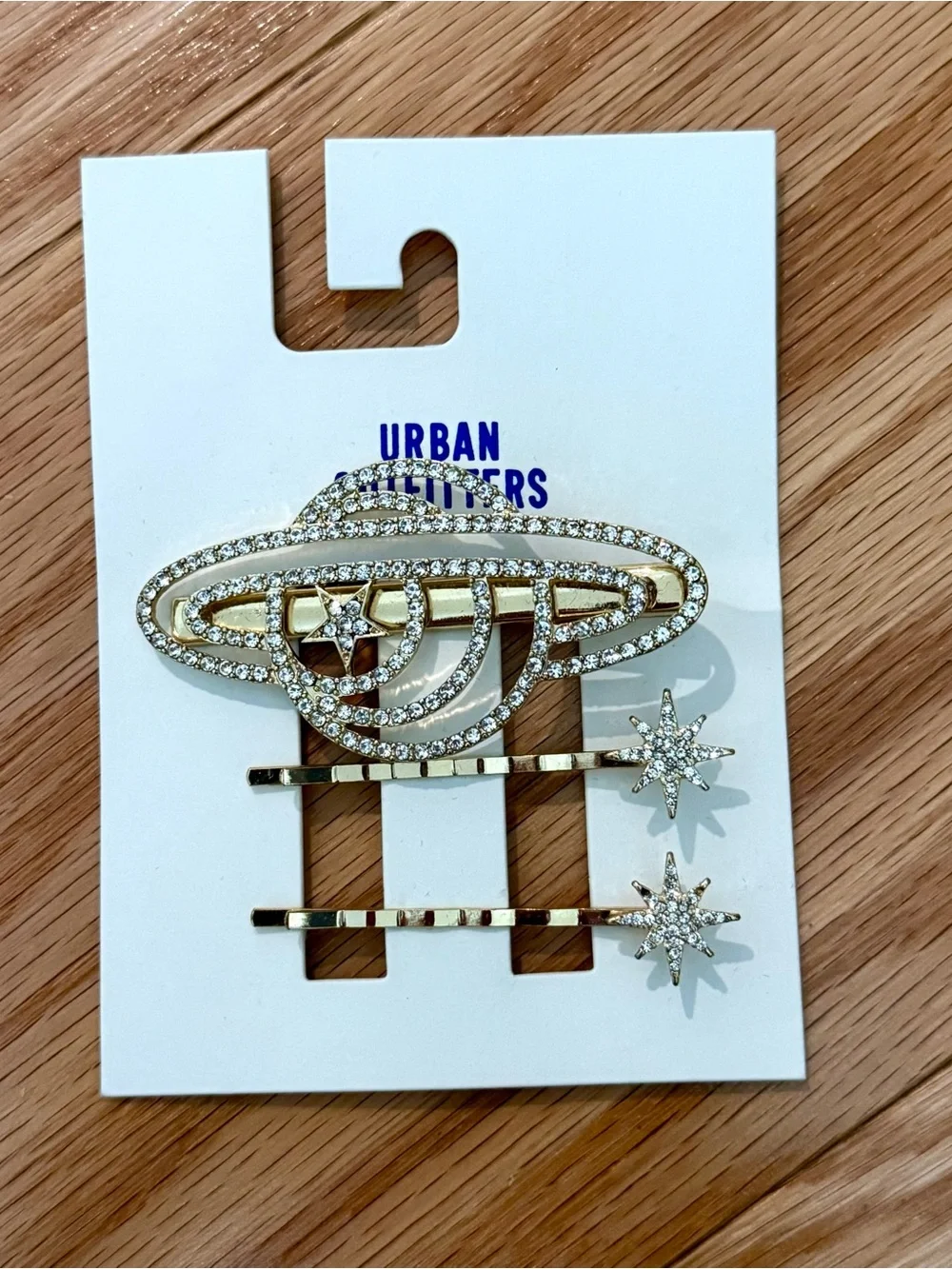 Urban Outfitters Gold Crystal Rhinestone Sparkly Planet Hair Clip Set